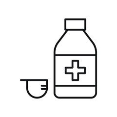 Mixture line icon. Syrup, bottle, cough, measuring cap