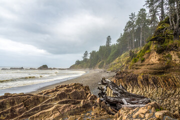 Meditative quiet rocky coast at the Olympic National Park in Washington state