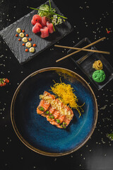 Perfect Sushi Japanese Asian Seafood Food Dish Menu Gourmet Restaurant Chef on Dark Background