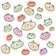 Hand drawn kitten faces pattern. Perfect for T-shirt, poster, textile and print. Hand drawn vector illustration for decor and design.
