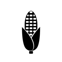 Corn with leaves, black icon. Isolated on white background vector illustration