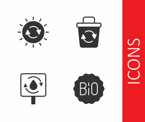 Set Banner for bio, Solar energy panel, Recycle clean aqua and bin icon. Vector