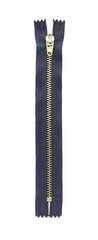 Dark blue zipper isolated on white, top view