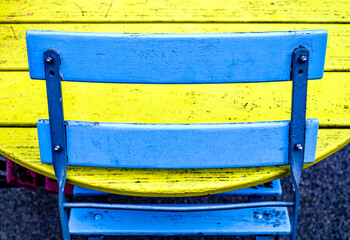 colorful folding chairs at a beergarden