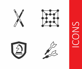 Set Dart arrow, Crossed billiard cues, Chess and Board game icon. Vector