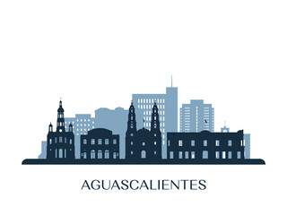 Aguascalientes skyline, monochrome silhouette. Vector illustration.
