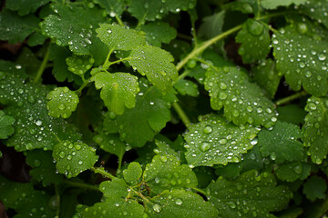 dew drops on green leaves. wet leaves. wet grass