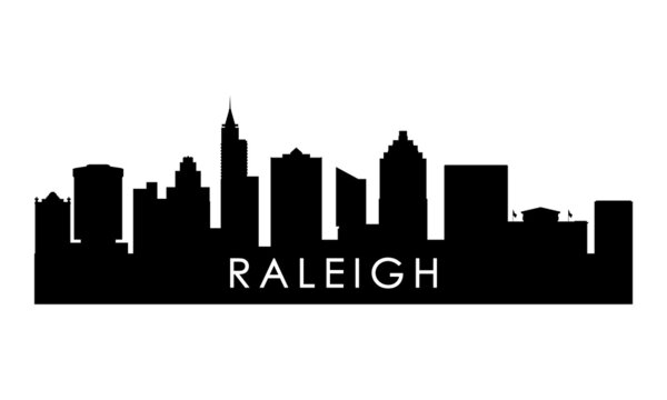 Raleigh skyline silhouette. Black Raleigh city design isolated on white background.