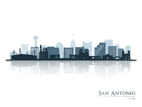 San Antonio skyline silhouette with reflection. Landscape San Antonio, Texas. Vector illustration.
