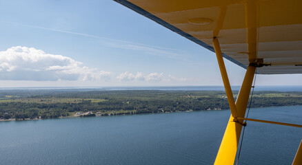 view from a seaplane of the coast at Manitoulin Island in Ontario, Canada