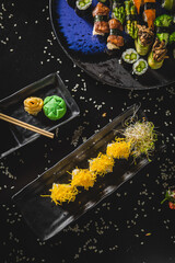 Perfect Sushi Japanese Asian Seafood Food Dish Menu Gourmet Restaurant Chef on Dark Background