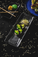 Perfect Sushi Japanese Asian Seafood Food Dish Menu Gourmet Restaurant Chef on Dark Background