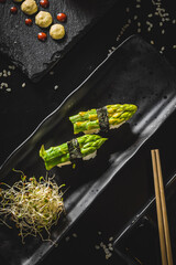 Perfect Sushi Japanese Asian Seafood Food Dish Menu Gourmet Restaurant Chef on Dark Background