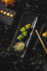 Perfect Sushi Japanese Asian Seafood Food Dish Menu Gourmet Restaurant Chef on Dark Background