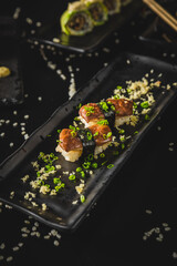 Perfect Sushi Japanese Asian Seafood Food Dish Menu Gourmet Restaurant Chef on Dark Background