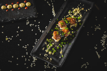 Perfect Sushi Japanese Asian Seafood Food Dish Menu Gourmet Restaurant Chef on Dark Background