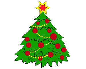 Christmas decorated tree isolated on a white background. Vector illustration.
