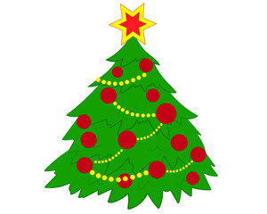 Christmas decorated tree isolated on a white background. Vector illustration.