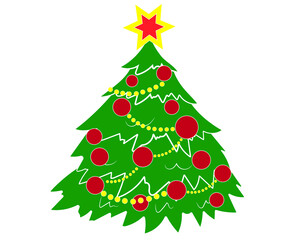 Christmas decorated tree isolated on a white background. Vector illustration.