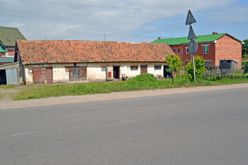 Fototapeta na wymiar Public stone barn of German construction. Polessk, Kaliningrad region