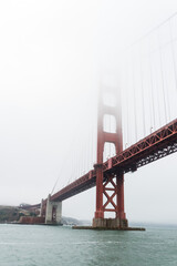Famous Golden Gate bridge in San Francisco on a foggy day