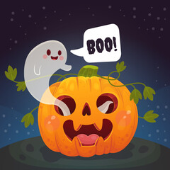 Cute Halloween pumpkin with ghost