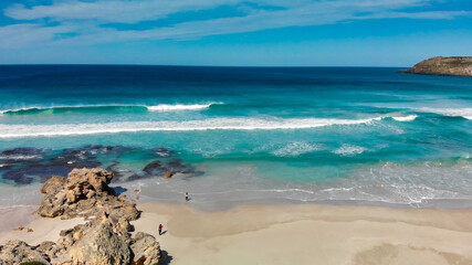 Pennington Bay is a wonderful beach in Kangaroo Island, South Australia. Aerial view from drone