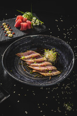 Perfect Sushi Japanese Asian Seafood Food Dish Menu Gourmet Restaurant Chef on Dark Background