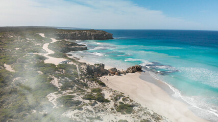 Pennington Bay is a wonderful beach in Kangaroo Island, South Australia. Aerial view from drone