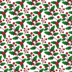 Seamless pattern Christmas holly 