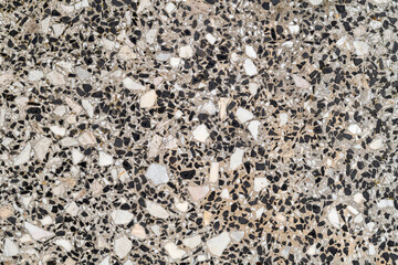 Terrazzo texture backgound. Old grunge marbled stone floor in white, grey, black color.