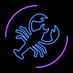 Cancer zodiac sign neon, modern glowing banner design, colorful trend of modern design. Vector illustration.