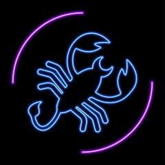 Scorpio zodiac sign neon, modern glowing banner design, colorful trend of modern design. Vector illustration.