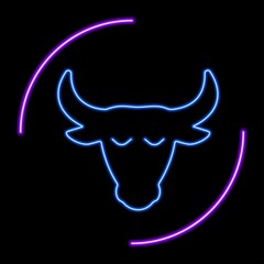 Taurus zodiac sign neon, modern glowing banner design, colorful trend of modern design. Vector illustration.