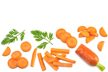 sliced carrot isolated on white background. clipping path. top view