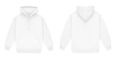 Template blank flat white hoodie. Hoodie sweatshirt with long sleeve flatlay mockup for design and print. Hoody front and back top view isolated on white background - 469563889