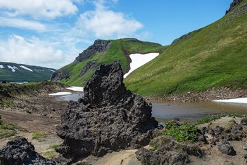 Lava field south to the Vilyuchinsky stratovolcano (Vilyuchik) in the southern part of the Kamchatka Peninsula, Russia