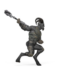 evil warrior holding an axe and attacking