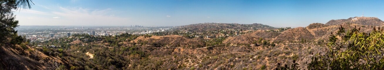 View from downtown Los Angeles and the Hollywood sign