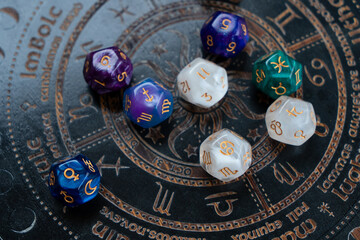 Zodiac horoscope with divination dice