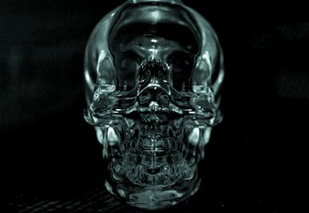 glass skull ray blue
