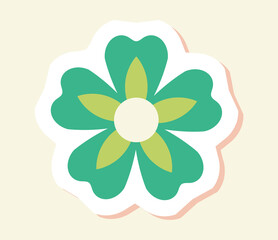 Hippie sticker concept. Colorful icon with blooming plant. Flower with green contrasting petals. Design element for social networks, applications and websites. Cartoon flat vector illustration
