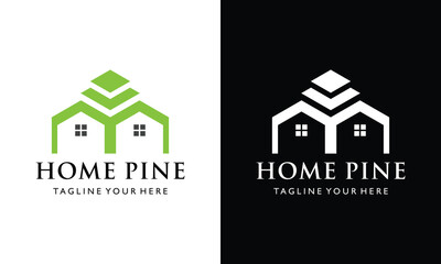 Pines House Residence Vector Logo Template. The logo is a pine tree by combining. It symbolizes the environment, protection, peace, growth, nature, ecological and environmental concepts.