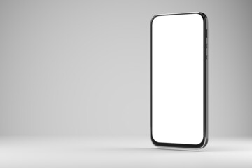 Smartphone layout with white screen for your design on a white background. Smartphone template for your design. 3D rendering.
