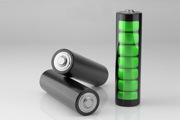 Battery charging. Battery use concept. 3d render