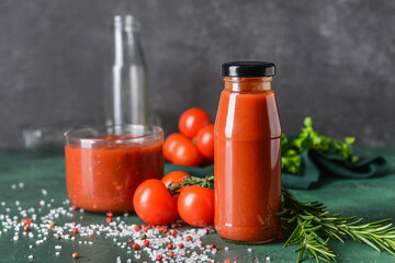 Organic tomato sauce on table