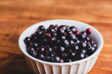 Bowl Full of Purple Amelanchier Lamarckii Fruits
