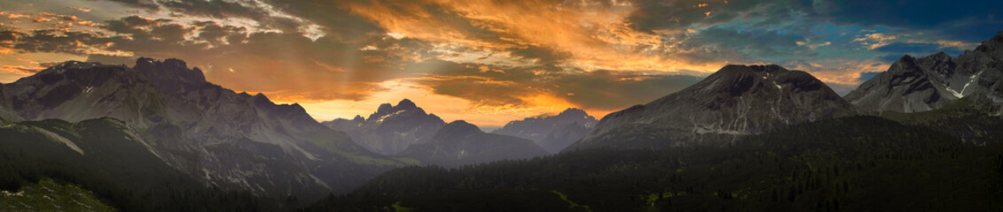 Scenic view of beautiful sunset in Sennes Fanes guppy, Dolomities, Italy