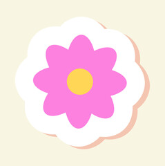 Hippie sticker concept. Colorful flower icon. Organic design element for websites, social networks and applications. Pink object for farming and gardening. Cartoon modern flat vector illustration