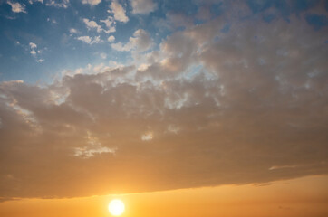 Unrealistically beautiful dramatic sunrise with colorful clouds.